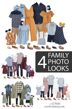 Family Pictures What To Wear, Fall Family Outfits, Spring Family Pictures, Family Photos What To Wear, Family Portrait Outfits, Family Photo Colors, Winter Family Photos, Summer Family Photos