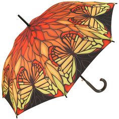 Galleria Art Print Walking Length Umbrella - Stained Glass Red Butterfly - Brolliesgalore Painting On Umbrella, Umbrella Photo, Antique Tiffany, Kids Umbrellas, Tiffany Lamp, Vintage Umbrella, Umbrella Wedding, Stained Glass Butterfly, Red Umbrella