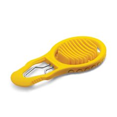 a yellow plastic grater on a white background