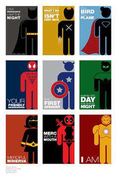 the avengers movie poster is shown in different colors and sizes, including black, red, yellow