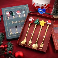 christmas themed forks and spoons in a box