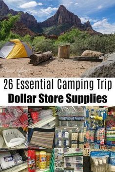 the collage shows different types of camping supplies