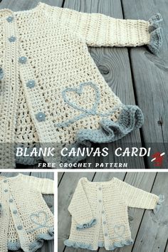 a crocheted cardigan with hearts on it and the words blank canvas cards