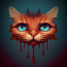 a cat with blue eyes and dripping blood