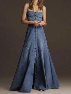 Your Shopping Cart Maxi Dress Holiday, Vestiti In Jeans, Denim Tank Dress, Vintage Denim Dress, Button Maxi Dress, Holiday Maxi Dress, Streetwear Dress, Formal Occasion Dress, Denim Tank