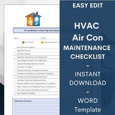 the hvacc maintenance checklist is displayed in front of a computer screen with text overlay