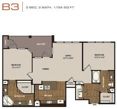 the b3 floor plan with two bedroom and one bathroom