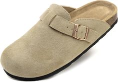 PRICES MAY VARY. CLASSIC SUEDE CLOGS : Made of 100% genuine suede with adjustable metal buckle straps, these womens clogs offer a stylish and flattering touch to your Spring Summer and Fall outfits. A timeless wardrobe essential, perfect for any season. NATURAL CORK FOOTBED : Cork Footbed: The Boston Clogs for women by Venecore offer unbeatable comfort and support. Designed with a natural cork footbed, these slip-on sandals feature a trendy flat style, making them easy to wear and ideal for any Potato Shoes, Cork Footbed Sandals, Clogs For Women, Boston Clogs, Trendy Flats, Suede Clogs, Timeless Wardrobe, Footbed Sandals, Leather Clogs