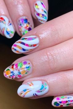 White and pink short nails ideas Easter Nails Design Spring, Rainbow Nail Art Designs, Classy Almond Nails, Rainbow Nails Design, Rainbow Nail Art, Confetti Nails, Easter Nail Designs, Easter Nail Art, Nail It