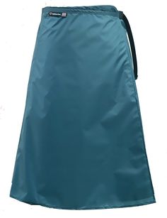 a blue skirt with black straps on it