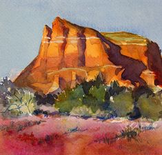 a painting of a mountain in the desert