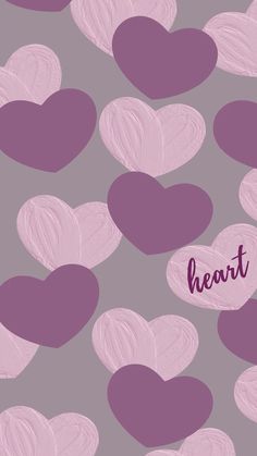 pink hearts with the words heart on them in purple and grey colors against a gray background