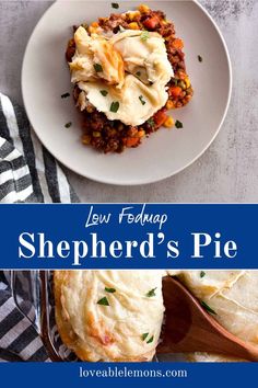 wooden spoon taking out a spoonful of shepherd's pie,  shepherd's pie on a plate. Ground Beef Recipe, Shepherd's Pie, Beef Recipe, Creamy Mashed Potatoes, Shepherds Pie, Easy Casserole