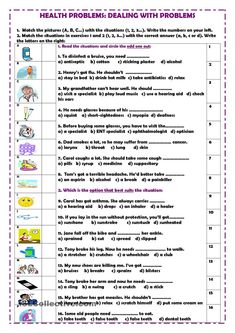 a worksheet with the words health problems and other things to do on it