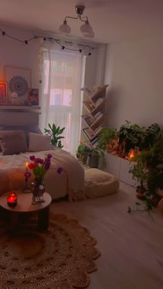 a living room filled with furniture and lots of plants