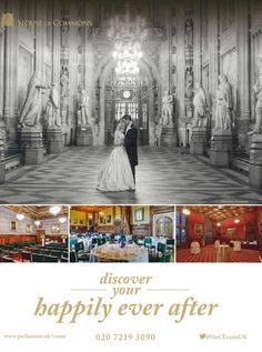 an advertisement for a wedding event with images of the bride and groom in formal attire