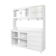 a white cabinet with two doors and shelves