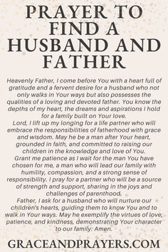 a poem written in black and white with the words prayer to husband and father