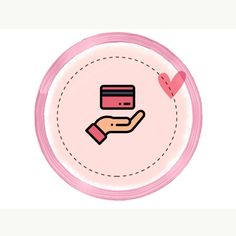 a hand holding a credit card with a heart in the middle on a pink circle