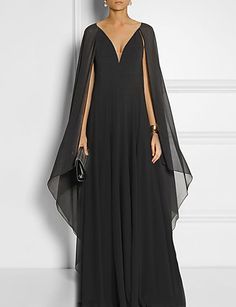 Elegant Black Evening Dress With Sweep Train, Sleeveless Black Chiffon Evening Dress, Black Sleeveless Chiffon Evening Dress, Black V-neck Evening Dress With Sweep Train, Chic Black Evening Dress With Sweep Train, Black Chiffon Evening Dress For Wedding, Black Chiffon Wedding Evening Dress, Black Chiffon Dress With Sweep Train, Black Chiffon V-neck Evening Dress