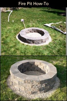 an outdoor fire pit in the middle of some grass with text overlay that says how to build a fire pit