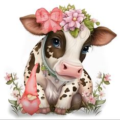 a cow with a flower crown on its head