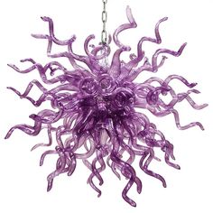 a purple chandelier hanging from a chain