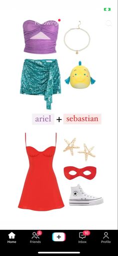 an image of clothes and accessories on a cell phone screen, with the words ariel and sebastian