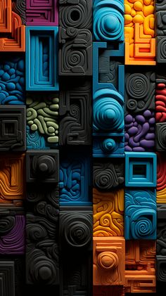 an abstract wall made up of different colored blocks