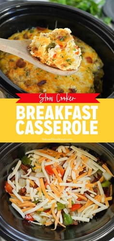 this slow cooker breakfast casserole is loaded with cheese and vegetables