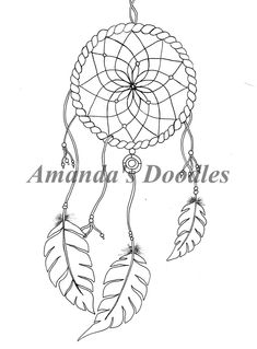 a black and white drawing of a dream catcher