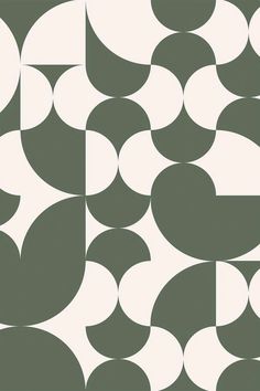 a green and white wallpaper pattern with circles on the back ground, in shades of grey