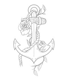 an anchor and roses tattoo design