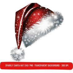 a red santa hat with white snowflakes on it and the words sparkly santa hat svng / transparent background - 30 dpi