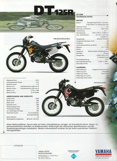 an advertisement for a dirt bike with pictures of the bikes and numbers on each side