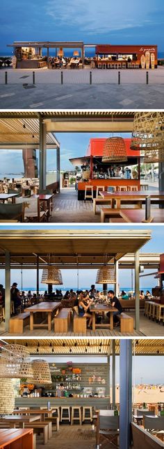 several different views of an outdoor dining area