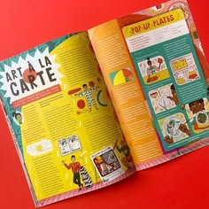 an open children's book with pictures and words on the page, titled la carte