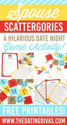 a poster with words and pictures on it that says, free printables for scatter