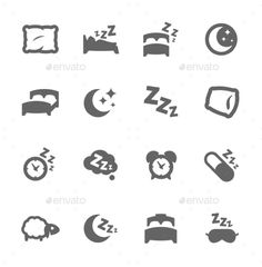 sleep icons and signs on white background