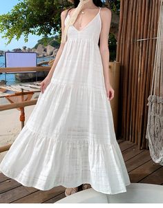 Olivia Mark - White Travel Camisole Dress - Bohemian Beach Dress for Coastal Getaways Bohemian Beach Dress, Casual Beach Dress, Satin Evening Gown, Dress Bohemian, Camisole Dress, Bohemian Beach, Maxi Dress Formal, Vacation Dresses, Skirt Type