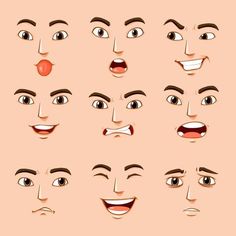 the various facial expressions on a man's face are shown in this set, including eyes