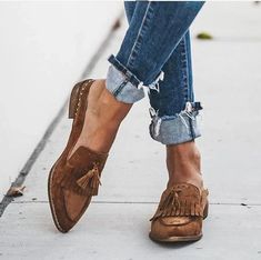 Lasaky - Low Heel Square Toe Sandals Leopard Espadrilles, Fringe Shoes, Style Converse, Studded Loafers, Square Toe Sandals, Suede Tassel, Loafer Mules, Tassel Loafers, Brown Sandals