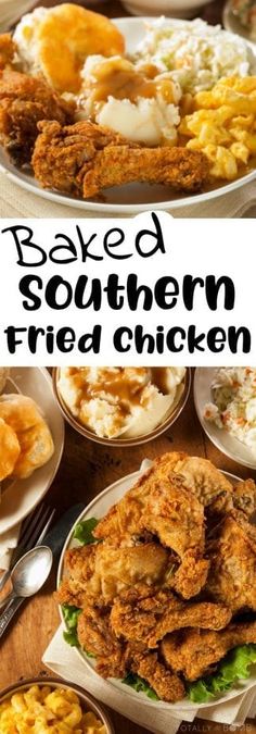 baked southern fried chicken is served with mashed potatoes