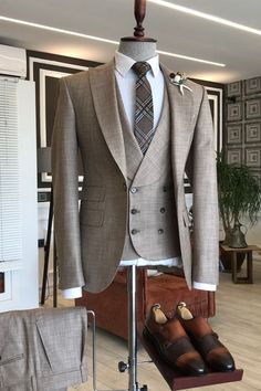 Blazer Waistcoat, Lapel Wedding, Suits Men Business, Lapel Jacket, Plaid Suit