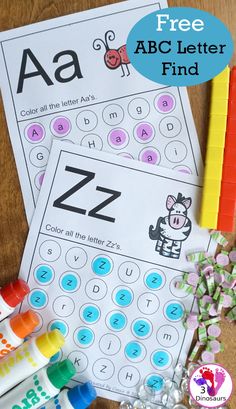 the letter z worksheet is next to some candy and other items on a table