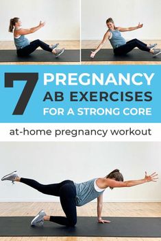 a woman doing an exercise with the words 7 exercises for a strong core