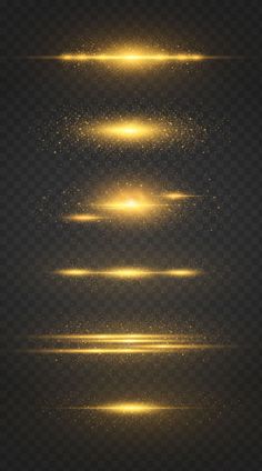 bright gold lights shine on a dark background, set of three different shapes and sizes