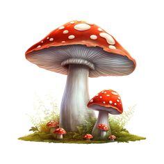 two mushrooms are sitting in the grass