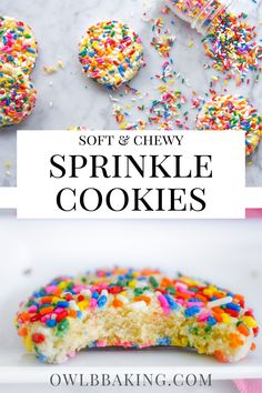 soft and chewy sprinkle cookies with colorful sprinkles