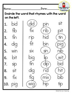 worksheet for beginning and ending the word phonics with pictures on it